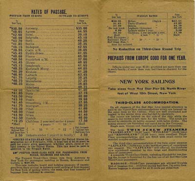 weekly mailing & passenger rates - document provided by Ernie Kuemmerer